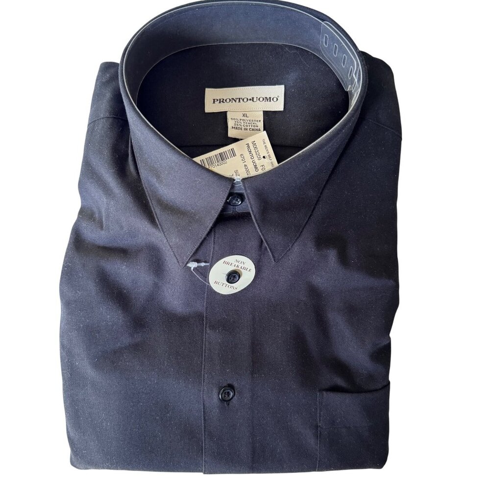 Pronto Uomo Mens Black Dress Shirt XL Tencel Cotton Non-Breakable Buttons New